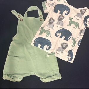 Little Planet Green Overalls and Animal Print T-Shirt Set
